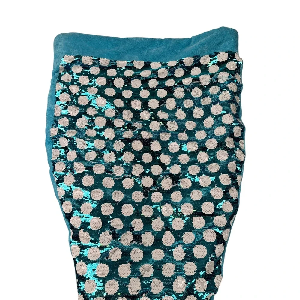 Cynthia Rowley Mermaid Tail Blanket Teal White‎ Polka Dot Flip Sequin Fleece